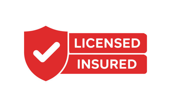 Red shield icon displaying licensed and insured status with a checkmark