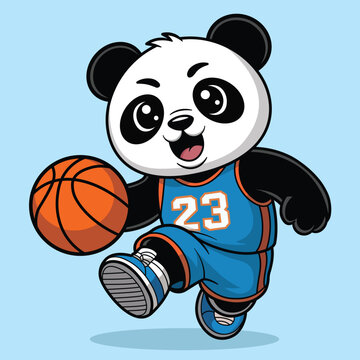 Cute Panda Playing Basketball Mascot &ndash; Sports Cartoon Illustration