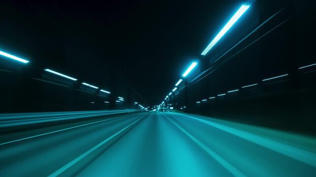 Fast Driving Along the Streets of a Big City. Speedy Car Driving on a Highway With Lights and Traffic. Hyperlapse Road Trip Travel Concept Sort of Dashcam POV