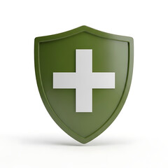 Obraz premium 3D green shield with a white plus sign symbol, protection concept