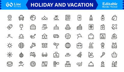 Holiday and Vacation Essentials – Professional Line Icon Set for Modern Travel Themes © MDSalim