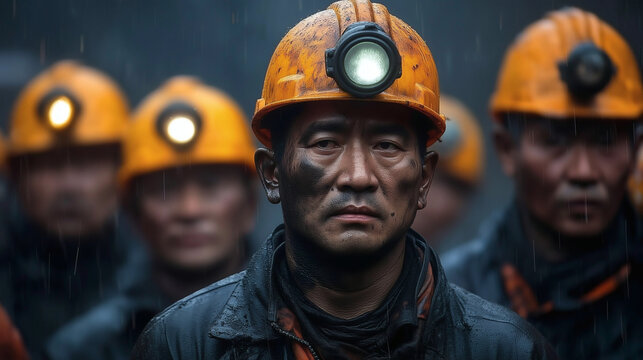 Close-up of group portrait of miners