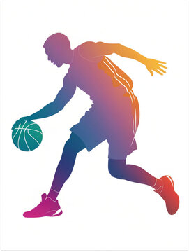 Basketball Crossover Dribble Silhouette Colorful Vector Icon 