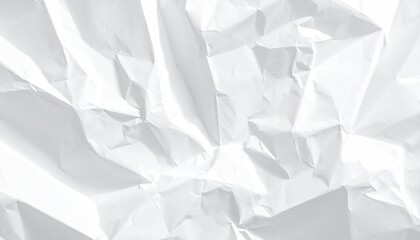 Close up of white crumpled paper texture with various folds and shadows