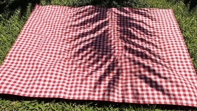 Picnic blanket with palm tree shadow.