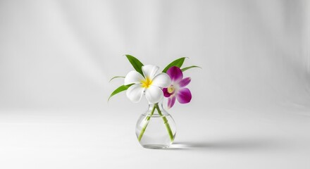 White flowers in a glass vase on white background.
