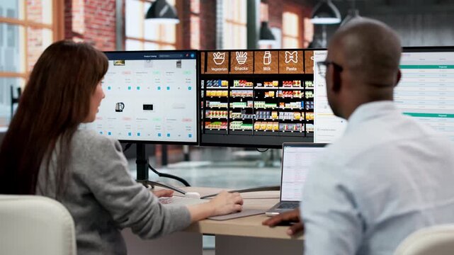 Store Managers Viewing Supermarket Planogram