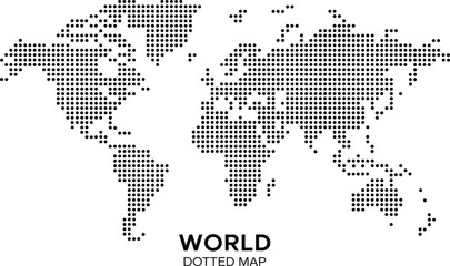 Black Dotted World Map with Text " WORLDOTEDMAP" on White Background global earth © Hey world