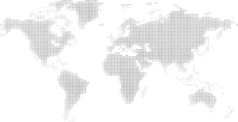 Grayscale World Map Formed by Tiny Black Dots on a White Background global earth