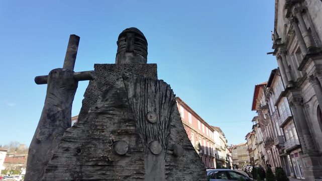 Guimaraes city monuments Dom Afonso Henriques statue. Portugal founder in Guimaraes.