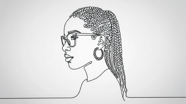 Minimalist one line drawing of a person with glasses in profile