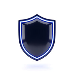 3D realistic black shield with a bright blue neon outline.