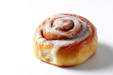 Fototapeta premium Cinnamon roll with icing on white background 