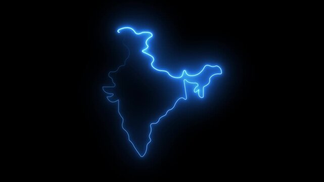 Indian map icon with a glowing blue neon effect on black background. motion graphics of concept. animation. 4k video