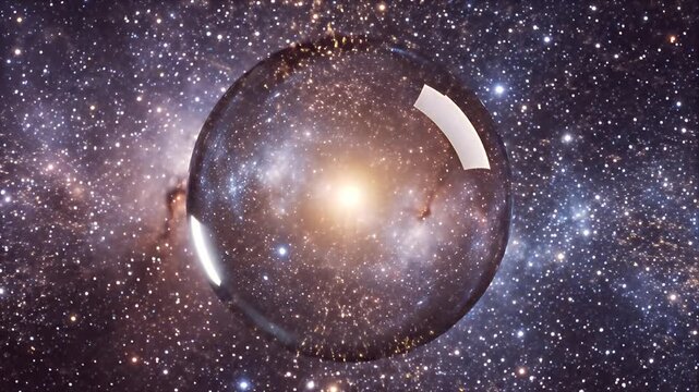 Elegant CGI Animation of Fragile Glass Globe with Cosmic Energy Trails Against Starry Nebula Background