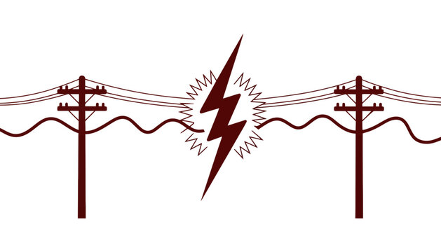 Electricity pole vector illustration with lightning and power lines