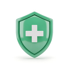 Obraz premium 3D green shield with a white plus sign icon.