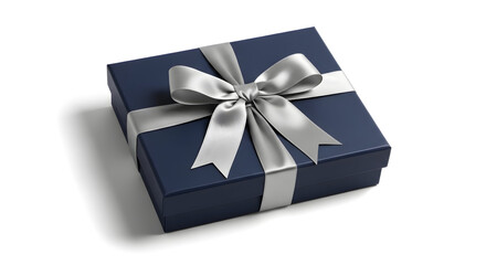 Obraz premium Elegant gift box with silver ribbon isolated on white background