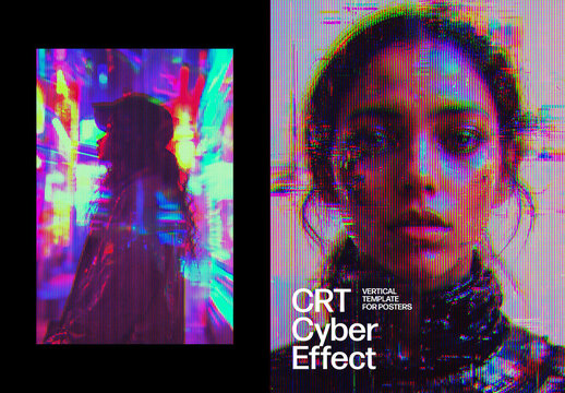 Cyber CRT Poster Photo Effect Mockup