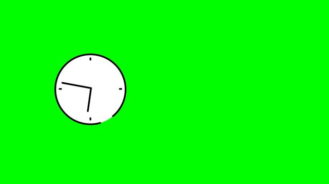 Animation of a clock face with moving hands, showing the passage of time in reverse. Countdown. Features a minimalist dial with simple markings, smoothly moving hands. 2D flat animation. Alpha channel
