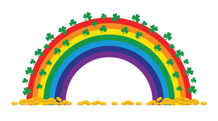 Naklejka premium Rainbow and Pot of Gold illustration with Shamrocks for St