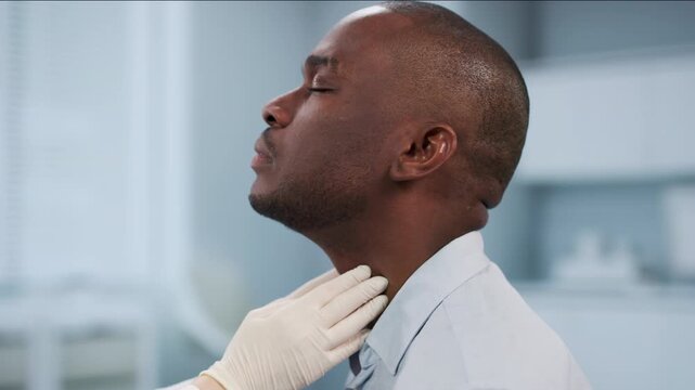 Physical Exam Checking Thyroid Gland For Cancer Inflammation