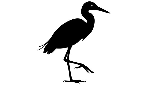 A heron silhouette icon standing on one leg in profile view