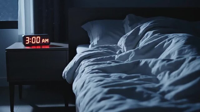 Digital Alarm Clock Showing 3 AM on Bedroom Nightstand
