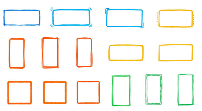 Colorful hand drawn marker rectangle frames collection isolated