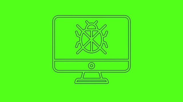 Computer Monitor with Bug Icon for Software Debugging and Virus