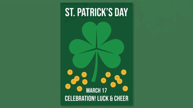 Vibrant St. Patrick's Day seamless pattern featuring golden horseshoes, lucky clovers, and shiny coins on a lush green background, symbolizing good fortune and celebration