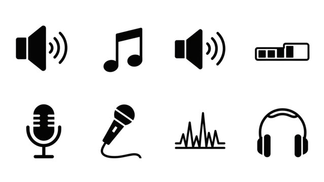 Vector icon sheet of audio equipment and music symbols