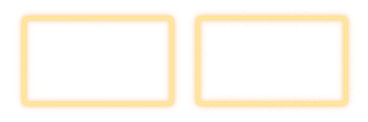 Obraz premium Neon glowing golden rectangle outline empty frame overlay with luminous light particles effect isolated on transparent background for modern design, banner, poster, and digital artwork