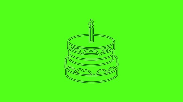 Layered Birthday Cake with Single Burning Candle Animated Icon