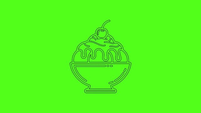 Ice Cream Sundae Bowl with Syrup and Cherry Animated Icon