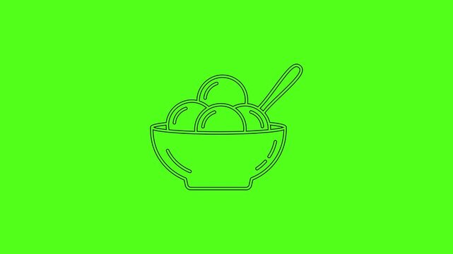 Bowl of Fruit Sorbet Scoops with Spoon Animated Dessert Icon
