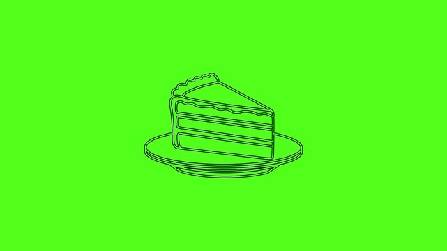 Slice of Layered Layer Cake on Plate Animated Line Icon