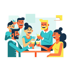 Fototapeta premium Happy people celebrating with drinks at a party, toasting and laughing