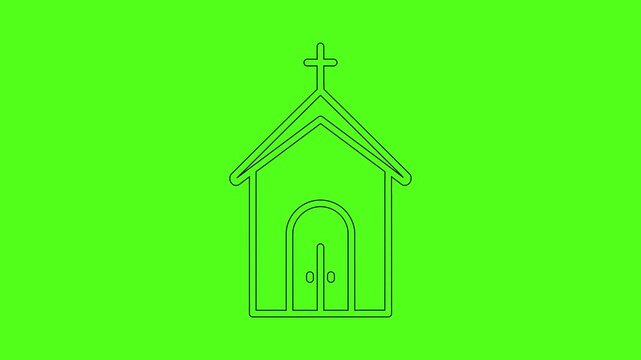 Christian Church Building with Cross Animated Icon for Place of Worship