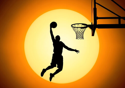 Basketball final four action silhouette dunk