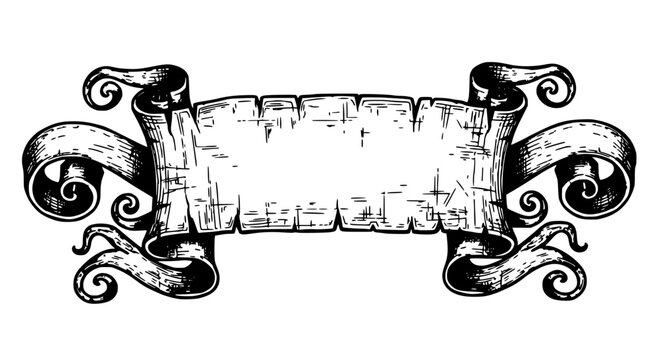 Scroll vintage with ornate swirling ribbons and blank space for text in black. featuring illustration, graphic, graphic