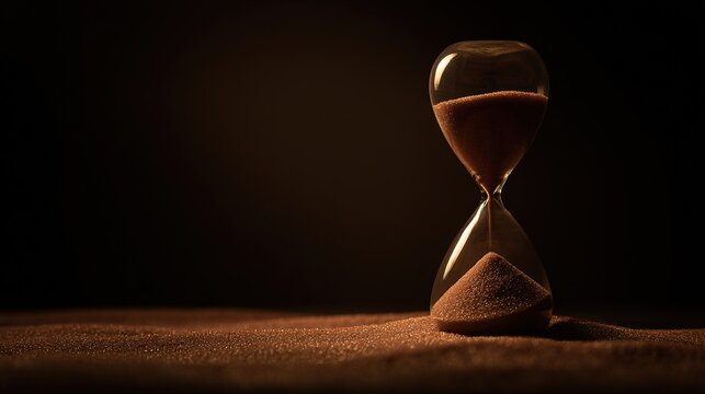 patience. A classic hourglass with fine sand, symbolizing the passage of time with dramatic shadows. wellbeing guides.