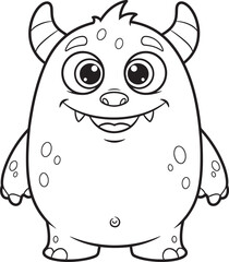 Obraz premium Cute friendly cartoon monster smiling happy face mascot vector illustration flat design