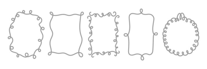 Whimsical rope frames with nautical knots and braided borders. Vector set of circular and rectangular sailor decorations for maritime design projects. © Konstantin