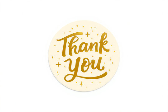 Golden Script Round Thank You Sticker with Festive Dots and Stars