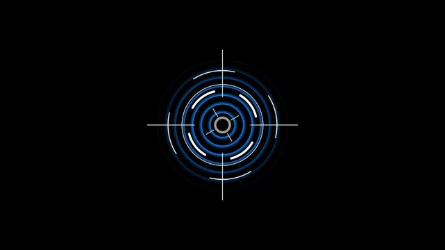 Digital interface depicting a sophisticated target scope, Digital target with arrow hitting bullseye in technology background . Cyber security or strategic planning in a virtual environment. 4k video