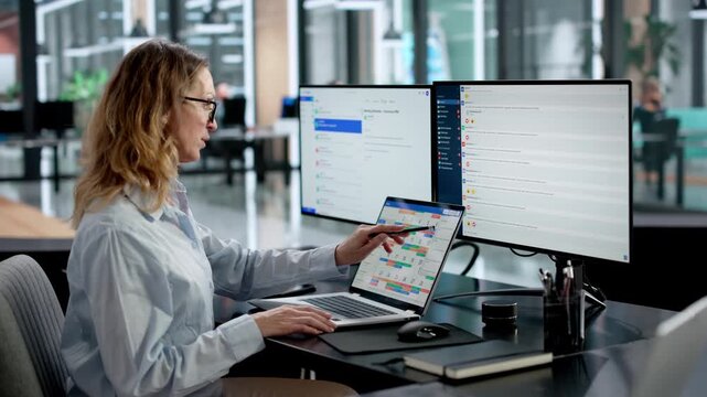 Digital Calendar On Screen: Woman Looking