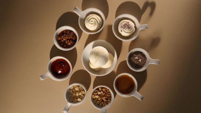Ice cream with various toppings including caramel