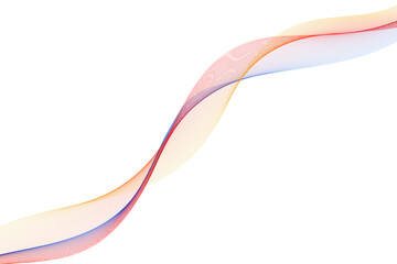 Naklejka premium Abstract wave pattern formed by numerous colorful particles, smoothly transitioning from warm orange to cool blue hues, creating a dynamic visual flow isolated on transparent background