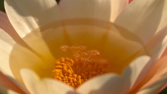 Close-up of a cactus flower blossom with golden pollen and nectar
